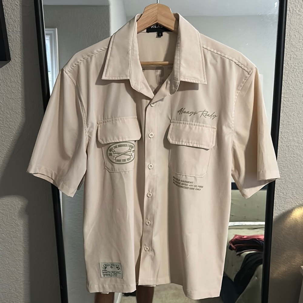 Reason Cream Short Sleeve Button Down Shirt